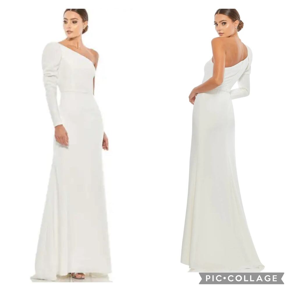 NWT Leena Mac Duggal Asymmetric One Shoulder Wedding Dress Gown Bridal 4 White